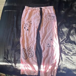 “I only sleep in Pink” VS PINK striped white and pink pajama pants
